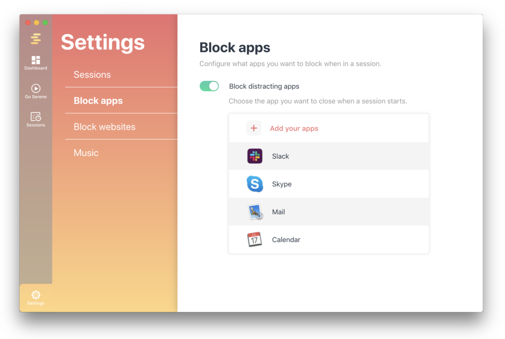 Block apps in Serene