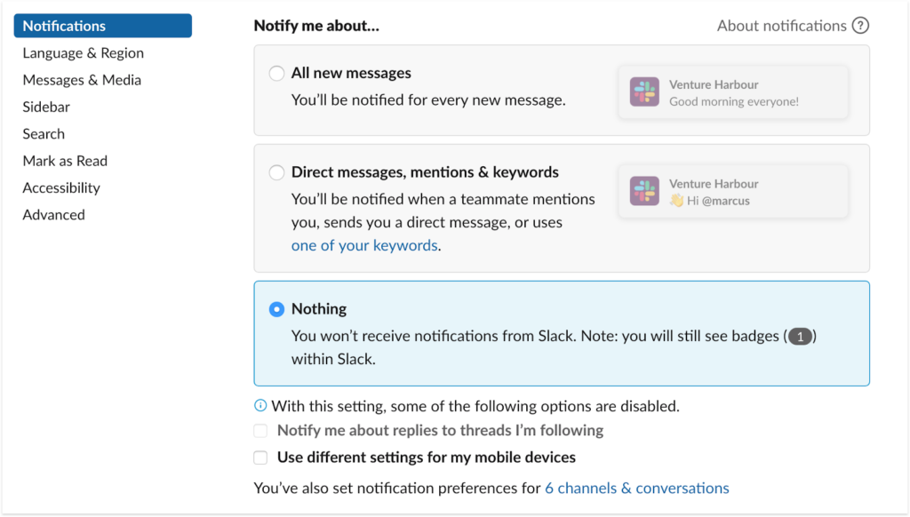 Disable Slack notifications